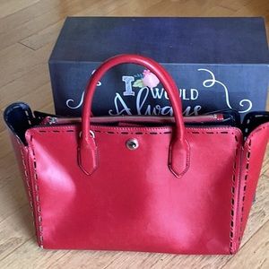 Nine West deep red media bag.  14”x10”x5”. Black interior